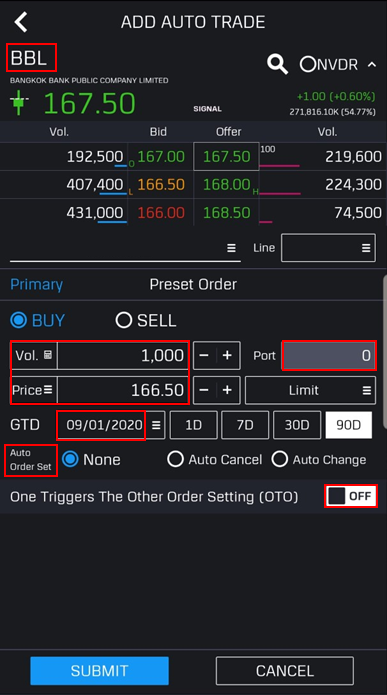 ตั้งส่งคำสั่ง Preset Order บน Trade Master